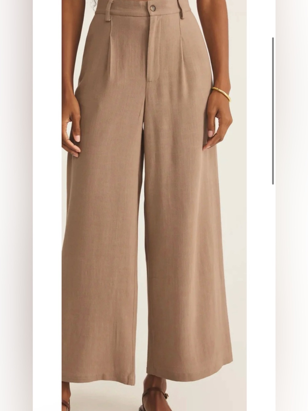 Z Supply Iced Coffee Vista Linen Blend Wide Lwg Pant NWOT Trendy Sz L